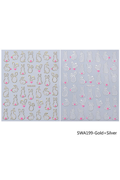 Choice SWA199 Gold Silver 2pcs Easter Nail Stickers Bronzing Gold/Silver Cute...