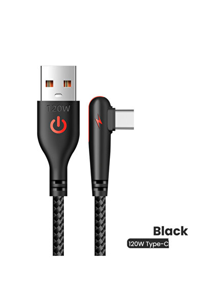 Choice11 2m Black 120W Fast Charging Elbow USB Type C Cable Mobile Phone Data...
