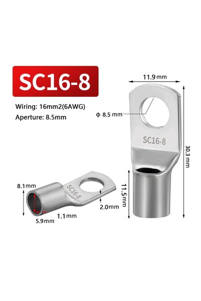 Choice24 10PCS SC16-8 2/5/10/20/50Pcs 6-70mm2 M6 M10 M8 M12 Tinned Copper Wir...