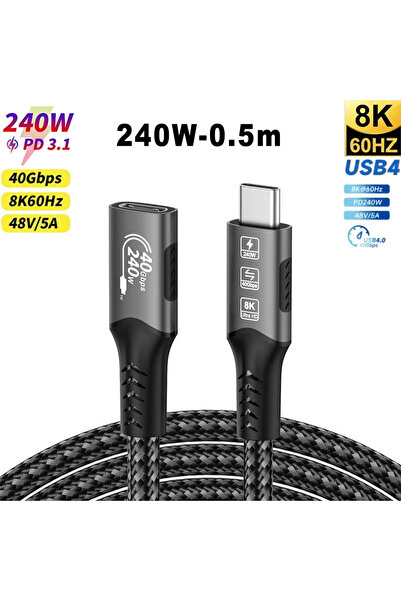 Choice1 Black-50cm USB4.0 Type-C Extension Cable USB-C Extender Compatible 8K...