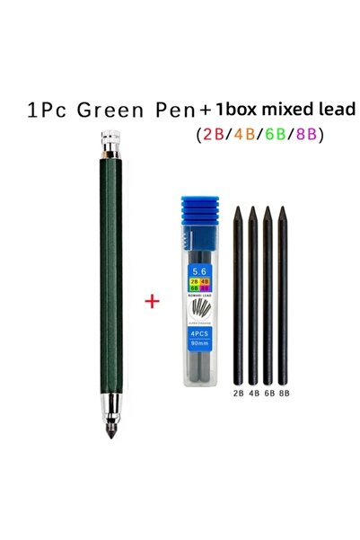 Choice Green Set 5.6mm Metal Drawing Pencil with 2B 4B 6B 8B Leads Set Profes...