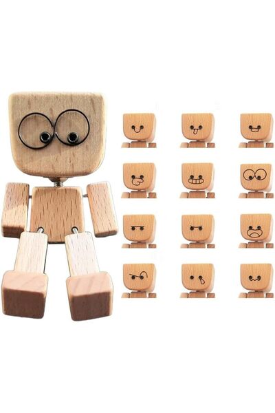 Choice 12 expression Wooden Man Figurine Shaking Wooden Man Figure Decoration...