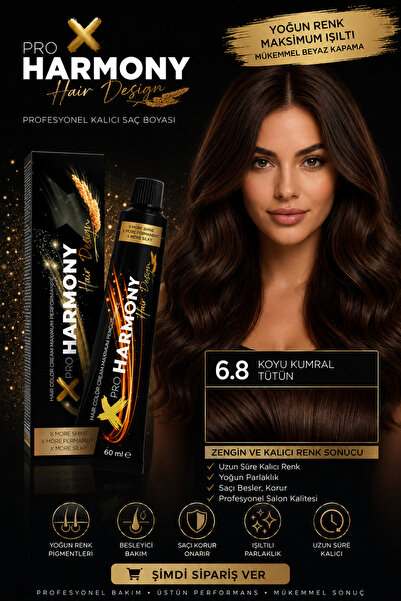 X Pro Harmony Tüp Saç Boyası 6.8 Koyu Kumral Mocha Tütün Kalıcı Boya 60 ml Pr...