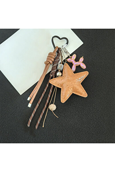 choice2 brown Multicolor Luxury Flat Keychain Bag pu Leather Five-Pointed Sta...