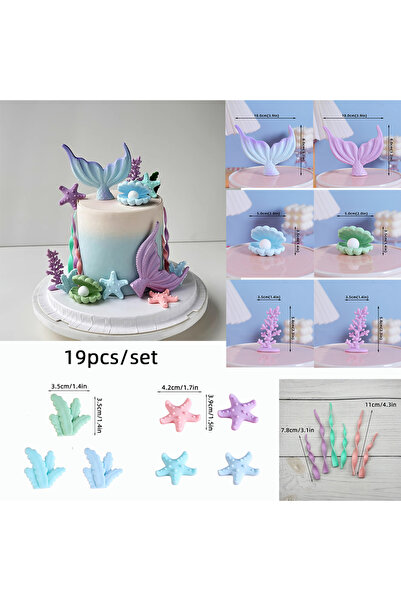 Choice32 A19 pcs Mermaid Tail Cake Topper Under the Sea Decor with Coral Shel...
