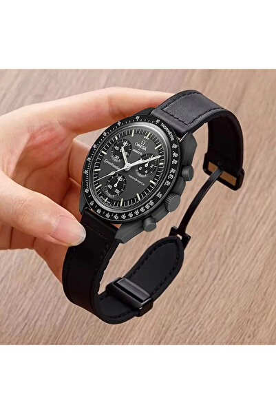 Choice حزام جلد أسود نشط + سيليكون من Xiaomi S1Pro-Active لساعة X Swatch Moon...