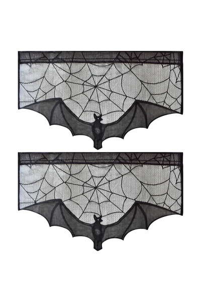 Choice 95x57cm 2pc 1pc Halloween Lace Curtain Black Bat Spider Tablecloth Fir...