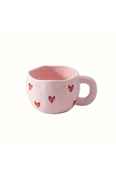 Choice 220ml pink (No Outline) 1PC Ceramic Hand-Made Heart-Shaped Tea Cup wit...