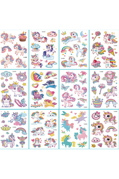 Choice 12PCS Random 6/12PCS Cartoon Rainbow Unicorn Tattoo Stickers Waterproo...