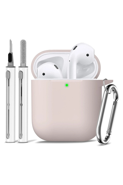 Choice حافظات سيليكون وردية فاتحة مع خطاف لسماعات Airpods 1/2 اللاسلكية الواق...