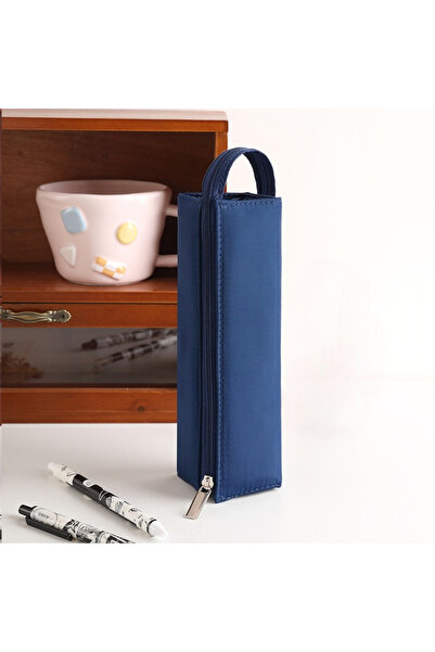 Choice Blue Student Solid-Color Simple Square PencilCase Open Type with Handl...