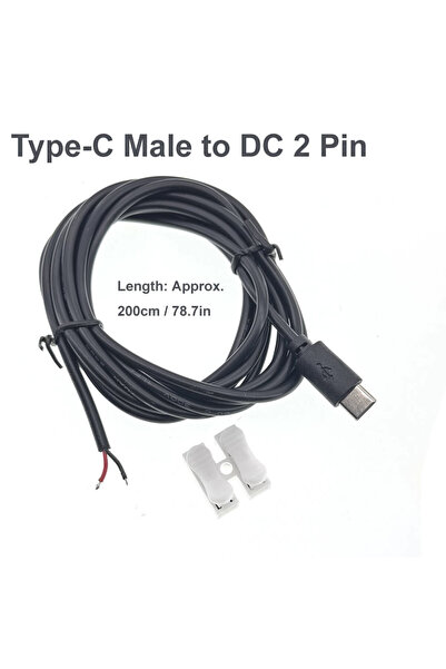 Choice 1pcs C Male 200cm DC 2 Pin Power Cable USB and Type C Male Female to 2...