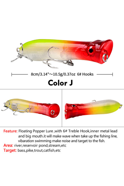 Choice J Topwater Popper Saltwater Fishing 8cm-12g 6# Floating Bait Hard Bait...