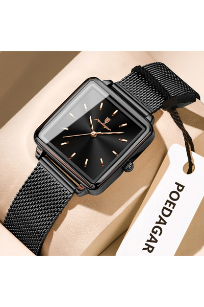 Choice5 793 Black Black Square Fashion Ladies Watch Waterproof Stainless Stee...