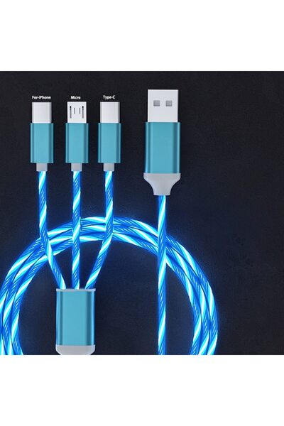 Choice 1m Blue 3 in 1 Glowing LED Light 3A Fast Charging Micro USB Type C Cab...
