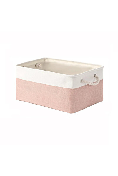 Choice14 L-41X31X21CM white pink Folding Linen Fabric Storage Basket Multi-fu...