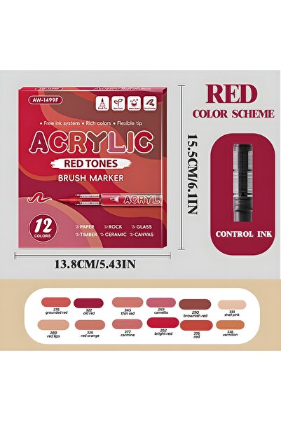 Choice3 12 Red Tones Acrylic Paint Markers,12Pack Soft Brush Tip Acrylic Pain...