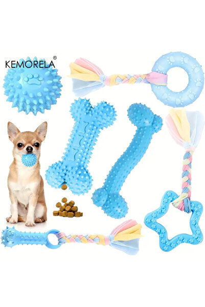 Choice Blue 6 PCS Dog Chew Toys For Cleaning Teeth Soft Bone Funny Ball Inter...