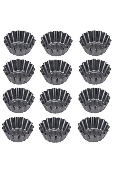 Choice 12 Pieces Mini Tart Pans Carbon Steel Egg Tart Molds Non Stick Fluted ...