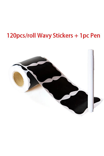 choice2 120 Wave and 1 pen Black Waterproof Reusable Label Stickers With Whit...