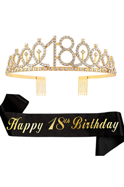 Choice gold-18 Birthday Tiara Crown Sash Women Girls 16Th 18th 21St 30Th 40Th...