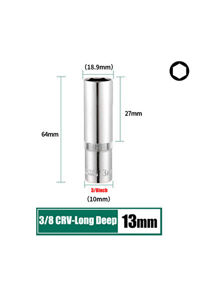 Choice6 13mm 6-24mm 3/8" Drive Hex Long Deep Sockets Wrench Head CRV 6 Point ...