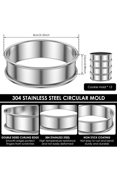 Choice 8cm 12PCS 12Pcs English Muffin Rings Stainless Steel Crumpet Rings Non...