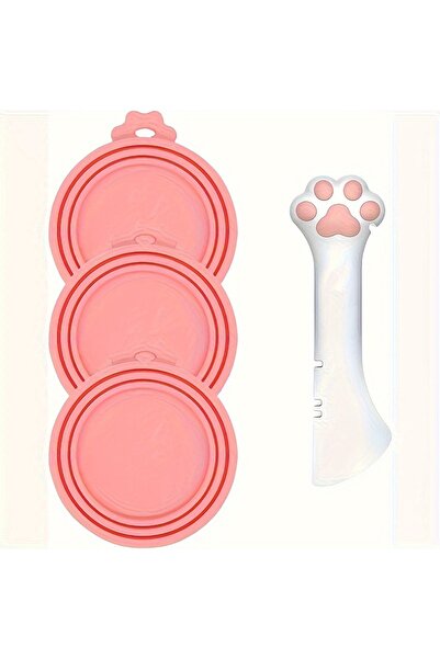Choice Pink 3 Pcs Pet Food Can Lids & One Can Spoon Universal BPA Free Silico...