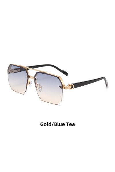 Choice Blue Tea Pilot Sunglasses Men Flat Top Half Frame UV400 Sun Glasses Cl...