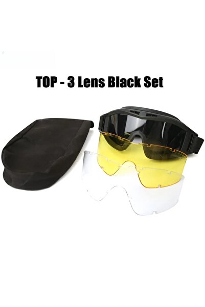 Choice Black 3 Lens Tactical Goggles 3 Lens Windproof Dustproof Shooting Moto...