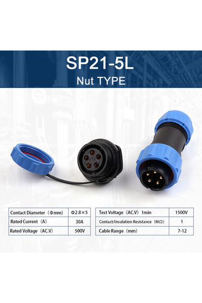 Choice3 1 set SP21-5L SP21 IP68 Aviation Plug Socket Back Nut Male/Female Wat...