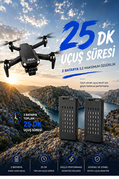 piha E100 Fırçasız Motor Hd 720p Çift Kameralı 2Batarya&25Dakika Uçuş Taşıma Çantalı Drone