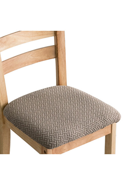 Choice Taupe Durable Stretch Jacquard Dining Room Chair Seat Covers Removable...