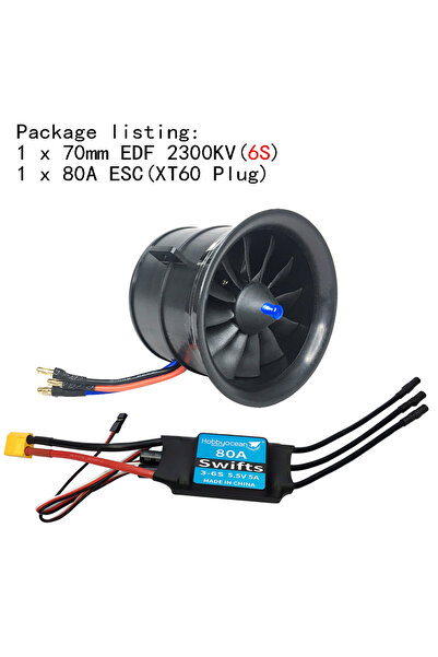 Choice 2300KV 80A ESC Hobbyocean 70mm BRUSHLESS EDF Duct Fan 12-Blades 4S 340...