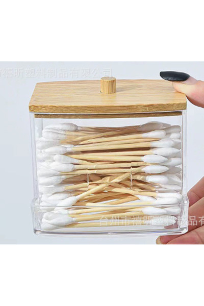Choice1 MULTI 1 Household Cotton Swab Storage Tank, Acrylic Square Bamboo Cov...