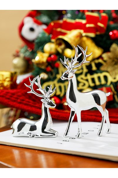 Choice Silver 2 Pcs Reindeer Christmas Table Decoration for Home Indoor Xmas ...