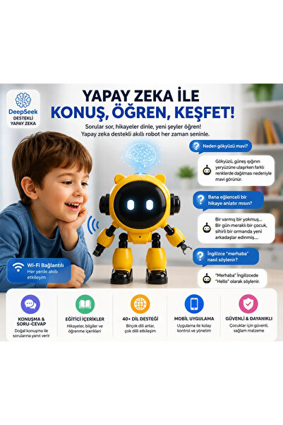 TTT Yapay Zeka Robot Oyuncak - Konuşan Robot - Wi-Fi Uygulamalı - Çocuklar İç...