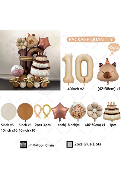 Choice 40inch 10 44pcs Cartoon Animal Capybara Theme Birthday Cake Foil Ballo...