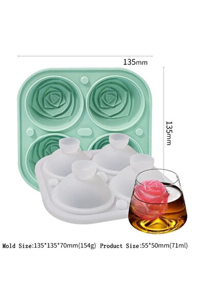 Choice Green 3D Rose Ice Molds 2.5 Inch, Large Ice Cube Trays, Make 4 Giant C...