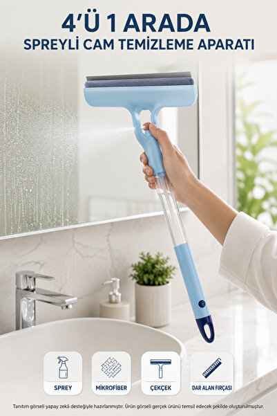 TOYFEST 4-in-1 Spray Glass Cleaning Tool – Glass Cleaner with Squeegee, Brush...