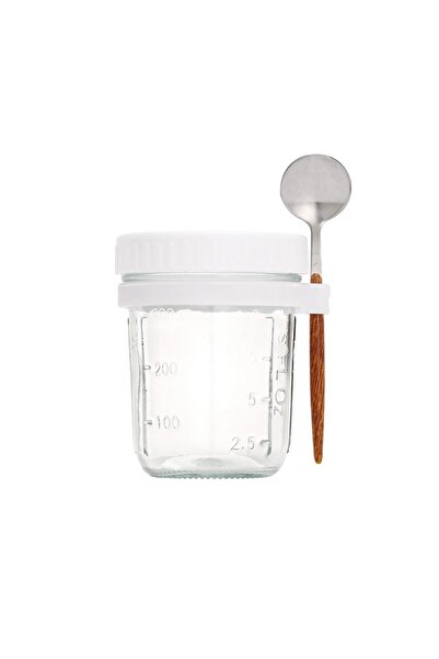 Choice 350ml White High-value Oat Cup Transparent Glass with Lid and Spoon, G...
