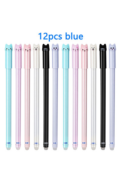 choice2 Multi-Colored 12pcs blue 12pcs New Creative Cat Animal Erasable Gel P...
