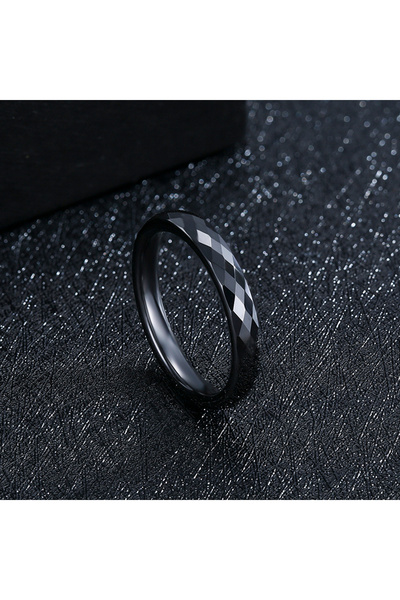 Choice3 6 Black Faceted 3mm Ceramic Wedding Band for Women, Thin Stackable Pl...