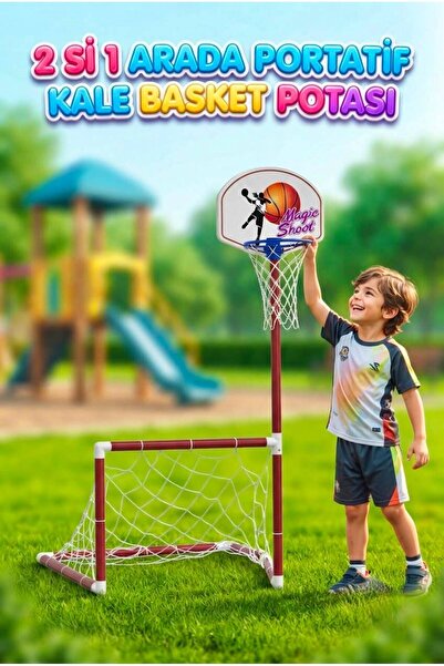 Tıfıl Toys 2'si 1 Arada Portatif Futbol Kalesi ve Basketbol Potası Seti Eğlen...