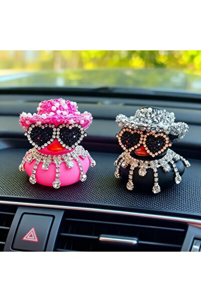Choice3 Pink and Black Bling Bing Pink Black Diamond Duck Car Ornaments Dashb...