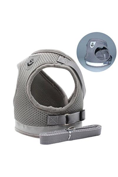 Choice L Grey Cat Harness Lead Leash Set Adjustable Reflective Escape Proof P...