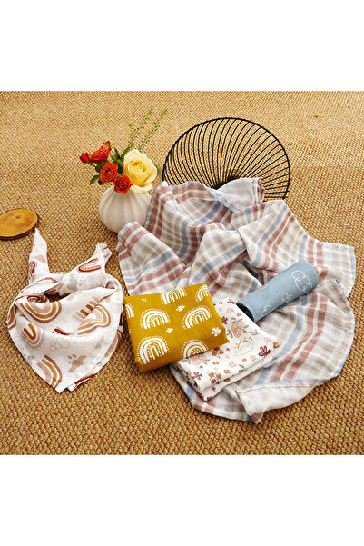 Choice9 60X60cm KB010-SF09 Elinfant 5pcs Gift Set Bamboo Cotton Muslin Bib Bu...