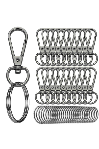 Choice7 25keychains25keyring black 10/30/50 Sets Swivel Snap Hooks Double Ope...