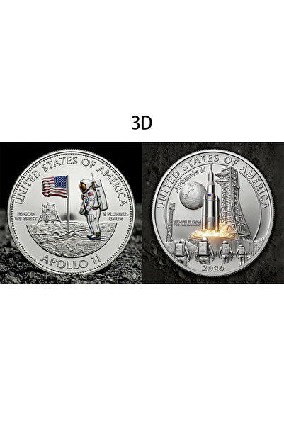 Choice A Hot 2026 Artemis II Apollo 11 Moon Landing Coin NASA Space 3D Metal ...