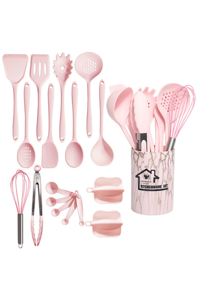 Choice Pink Pink 18Pcs Food Grade Silicone Kitchen Cookware Utensils Turner S...